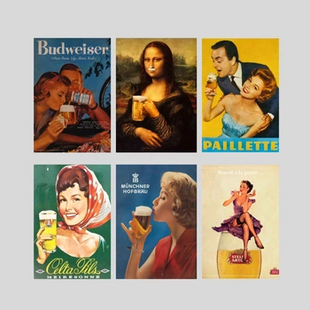 Набір вінтажних пивних постерів / 6 шт / пивні плакати / beer vintage poster