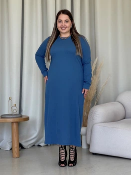 Платье в рубчик длинное осеннее женское Merlini Градо 700001351 4XL-5XL Синее (700001351_4)