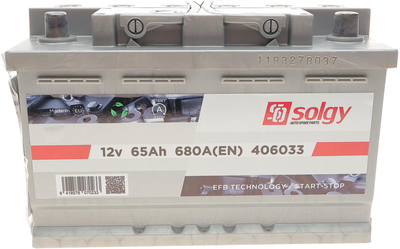 Аккумуляторная батарея Solgy Start-Stop EFB 65 А/час 680 A R+ B13 278 x 175 x 175 мм (406033)