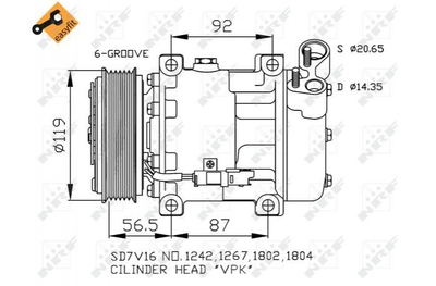 Компрессор кондиционера NRF 32270 Peugeot Partner, 406, 807, Expert, 607; Citroen Jumpy, C5, Xsara, Berlingo, C8; Fiat Grande Punto, Punto, Doblo, Scudo 1609491580, 1609491680, 648726