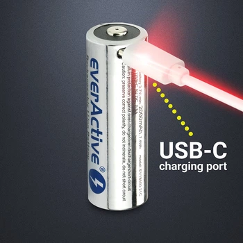 Аккумулятор 18500 Li-Ion everActive EV18500-21C, USB-C, 3.7V, 2000mAh, 6A, 4.2/3.7/2.5V, Box