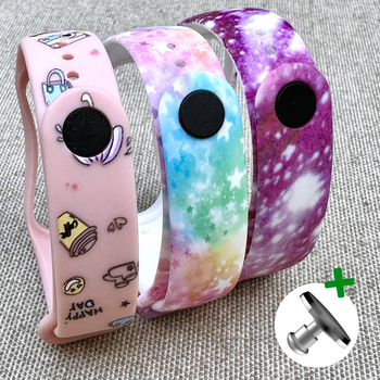 Комплект силіконових ремінців для фітнес браслета Pinnk Galaxy Xiaomi Mi Band 5/6/7 з металевою кнопкою (три ремінці) (mrk3557)