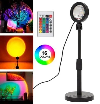 Проекционная лампа Sunset Lamp для селфи с эффектом солнца 16 цветов + пульт (Светильник-ночник с закатом)