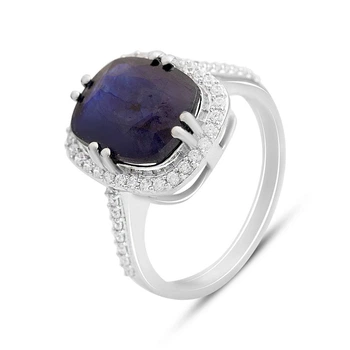 Срібна каблучка з натуральним сапфіром 8.087ct, вага виробу 4,82 гр (2157809)