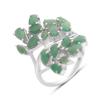 Срібна каблучка з натуральним смарагдом 2.8ct, вага виробу 5,41 гр (2163527)