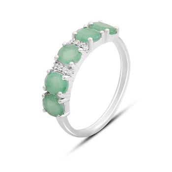 Срібна каблучка з натуральним смарагдом 1.803ct, фіанітами, вага виробу 2,04 гр (2162247)