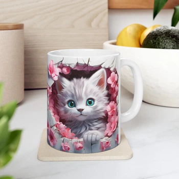 Керамическая чашка с дизайном "Котик"
