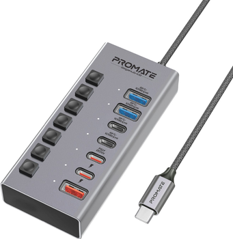 USB-C хаб 7-в-1 Promate Gegahub-10G Grey (gegahub-10g)