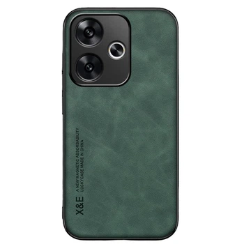 Кожаный чехол - накладка X&E для Xiaomi Poco F6 / Redmi Turbo 3 с металлической вставкой green