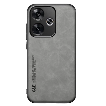 Кожаный чехол - накладка X&E для Xiaomi Poco F6 / Redmi Turbo 3 с металлической вставкой gray