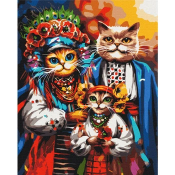 Картина по номерам 40х50 см. Семья котиков-казаков ©Марианна Пащук. Brushme 3690