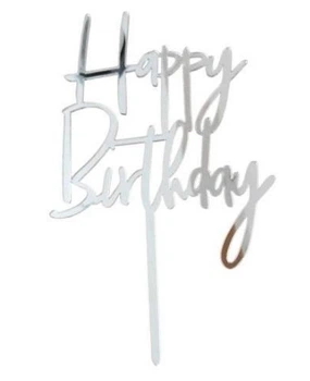 Топпер в торт Happy Birthday серебро Арт: 2816-0030