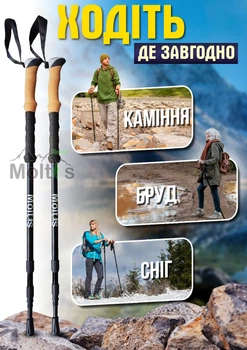 Трекинговые палки для туризма, скандинавской ходьбы Moltis Relax MR-140 Antishock Black (2 шт)