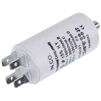 Пусковой конденсатор для стиральной машины CBB60 5uF 450V 32x58mm (под гайку, 4 клеммы)