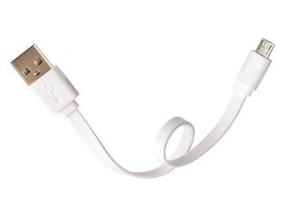 Кабель для зарядки USB - > microUSB телефона планшета плоский 20 см Белый