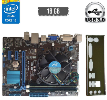 Комплект: Материнская плата Asus H61M-K / Intel Core i5-3470 (4 ядра по 3.2 - 3.6 GHz) / 16 GB DDR3 / Intel HD Graphics 2500 / Socket LGA1155 / Кулер BOX б/у