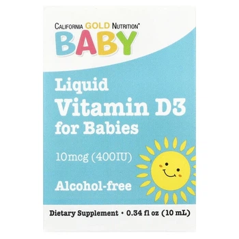 Детский витамин Д3 в каплях California GOLD Nutrition "Baby D3" жидкий холекальциферол для здорового роста и развития костей у детей и младенцев с 0 месяцев, 10 мкг / 400 МЕ (10 мл / 0,34 жидк. унции)
