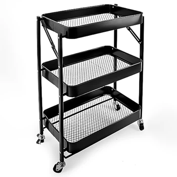 Этажерка на колесах Stenson R88690-BL, металлическая, 3 яруса, 45×29,5×76 см, черная