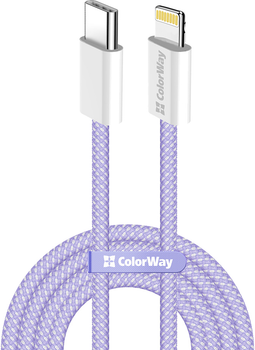 Кабель ColorWay Type-C - Apple Lightning braided cotton PD Fast Charging 27W 1 м Purple (CW-CBPDCL061-PU)