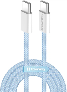 Кабель ColorWay Type-C - Type-C braided cotton PD Fast Charging 60W 3А 1 м Blue (CW-CBPDCC061-BL)