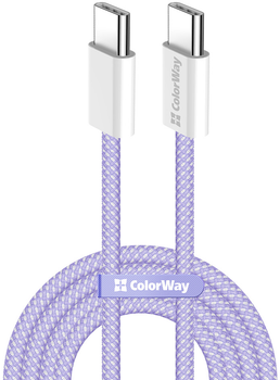 Кабель ColorWay Type-C - Type-C braided cotton PD Fast Charging 60W 3А 1 м Purple (CW-CBPDCC061-PU)