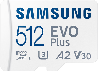 Карта памяти Samsung Evo Plus microSDXC 512GB UHS-I U3 V30 A2 + SD адаптер (MB-MC512SA/EU)