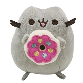 Мягкая игрушка Pusheen cat с пончиком в лапках 15х12 см Серый v-12229