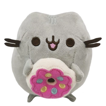 Мягкая игрушка Пушин кэт Pusheen cat малыш с большим пончиком в лапках 15х12 см Серый n-12229