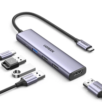 USB-хаб UGREEN CM478 USB-C to USB 3.0 + 2xUSB 2.0 + HDMI 4K@30Hz + USB-C PD Power Port Space Grey (15495)