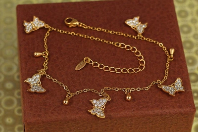 Браслет Xuping Jewelry на ногу пять бабочек 23 см 1 мм добавка цепи 5 см золотистый