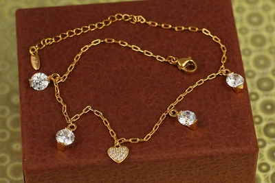 Браслет Xuping Jewelry на ногу сердечко і п"ять камінчиків 22 см подовжувач 5 см золотистий