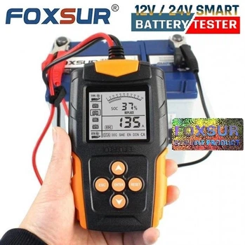 Тестер аккумуляторных батарей FOXSUR FBT-200 12V/24V 3-200Ah желтый