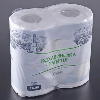 Бумага туалетная Кохавинська папірня "Срібло" 4 рул 3 слоя