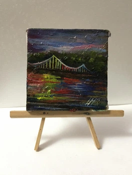 Картина - миниатюра маслом на холсте 6х9см Пешеходный мост Киев работа художника Alleya-kartin