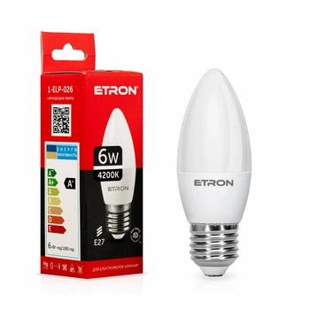Светодиодная LED лампа ETRON 6W C37 4200K 220V E27 дневной свет