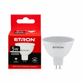 Світлодіодна LED лампа ETRON 5W MR16 4200K 220V GU5.3 денне світло
