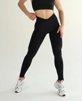 Спортивные женские леггинсы Soft SQ с эффектом визуальной коррекции фигуры Push Up V-пояс Однотонные L Черные (SQ010000L)