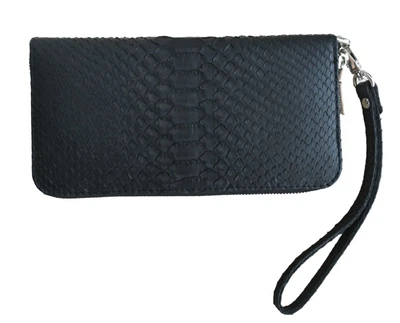 Кошелек портмоне из натуральной кожи питона Ekzotic leather (snw29_3) черный со съемной ручкой