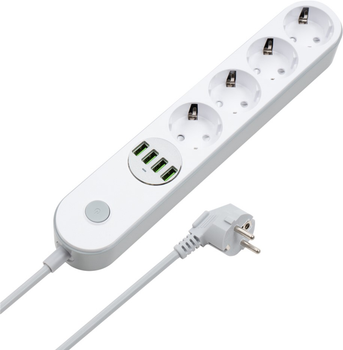 Listwa zasilająca ColorWay 4 gniazda 4 USB 2 m White (CW-CHE44W)