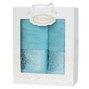 Набор из 2-х махровых полотенец Gulcan. Cotton Frower Ornament Turkuaz-50х90+70х140 (2 предмета)