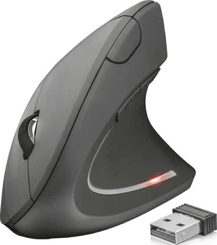 Беспроводная вертикальная компьютерная мышь Trust Verto Wireless Ergonomic / 6 кнопок / Подсветка / Черная Б/В