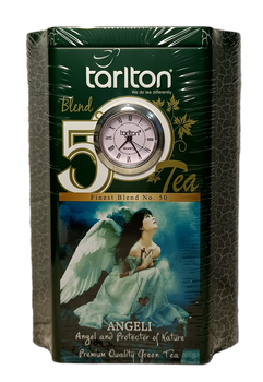 Чай Tarlton Blend Angeli зелений цейлонський листовий ганпаудер GP1 у металевій банці з годинником 200 г (58857)