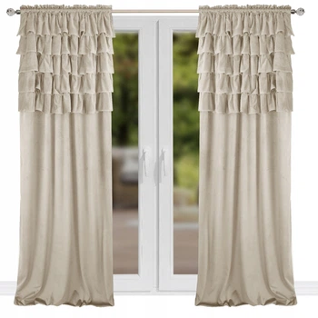 Штора XZhome Glamour велюрова з воланами, блекаут 140 х 250 см на тасьмі (555-2A) бежева