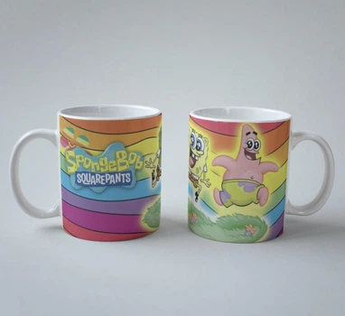 Подарункова чашка із принтом Губка Боб Квадратні Штани (SpongeBob SquarePants) Райдужний патрік 330 мл.
