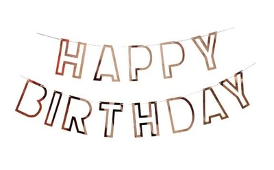 Паперова гірлянда Happy Birthday порожниста рожеве золото, 2,5 метра