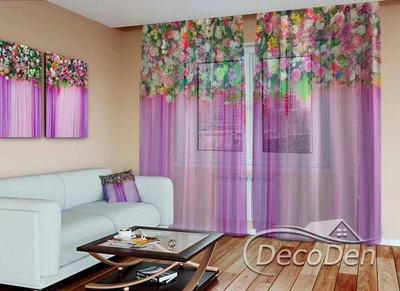 3D - Фото Тюль PHOTODECOR "Фіолетові квіткові ламбрекени"