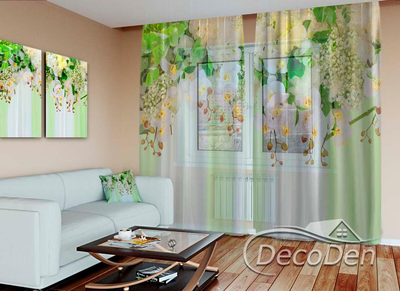 3D - Фото Тюль PHOTODECOR "Ламбрекени з орхідей та квітів 1"