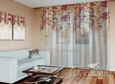 3D - Фото Тюль PHOTODECOR "Ламбрекени з білих орхідей та квітів"