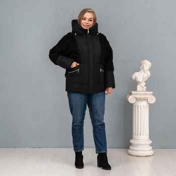 Женская зимняя куртка большого размера UF-fashion Самира барашек -ева 54 черный