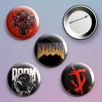 Закатные значки Doom металлические на булавке 56 мм 4 штуки